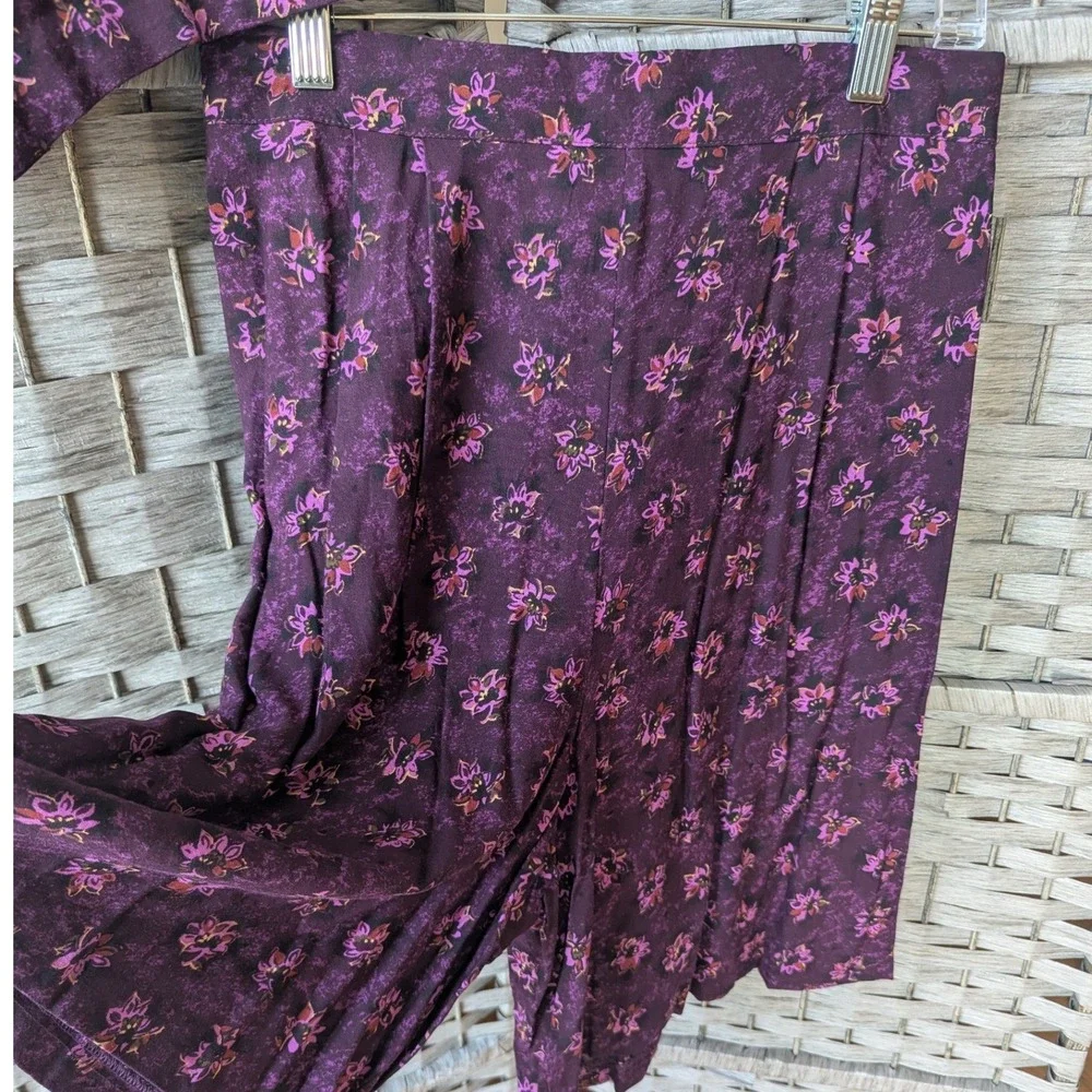 Vtg 90s 2 Pc Set Shorts Purple Floral‎ Rayon Button Up Short Sleeve Top Artsy MD
